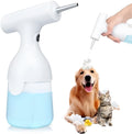 White electric foam soap dispenser with rechargeable battery and dual nozzles for pet bathing and household cleaning