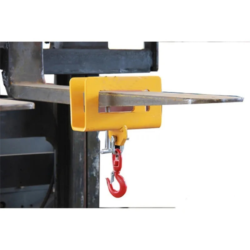 Rotatable forklift hook attachment with safety locking mechanism for mobile crane conversion