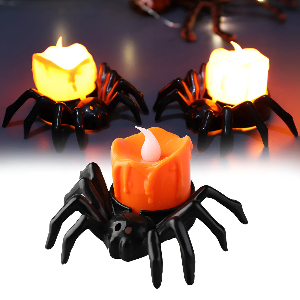 Halloween spider candlestick ornament plastic decoration with battery operated candle light
