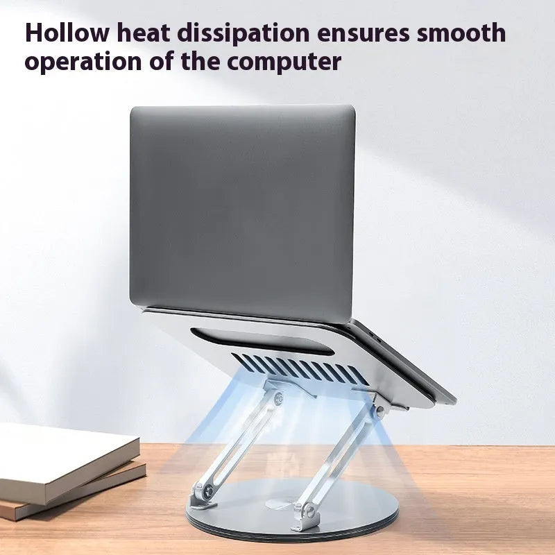 Silver aluminum alloy laptop stand with adjustable height and rotatable features