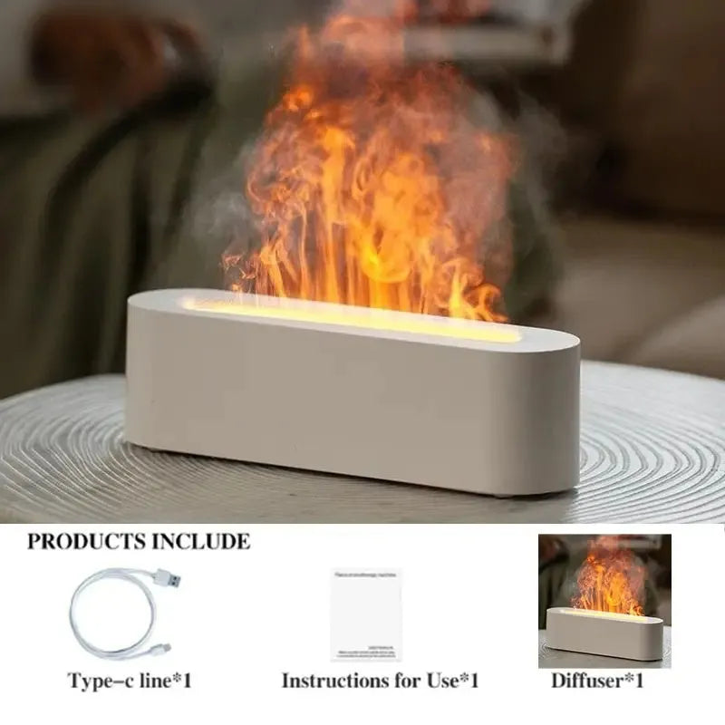 White square flame aroma diffuser with LED lights and water mist emission
