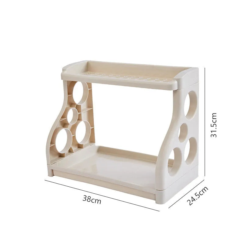 Foldable kitchen storage rack with multilayer shelves in white colour on countertop