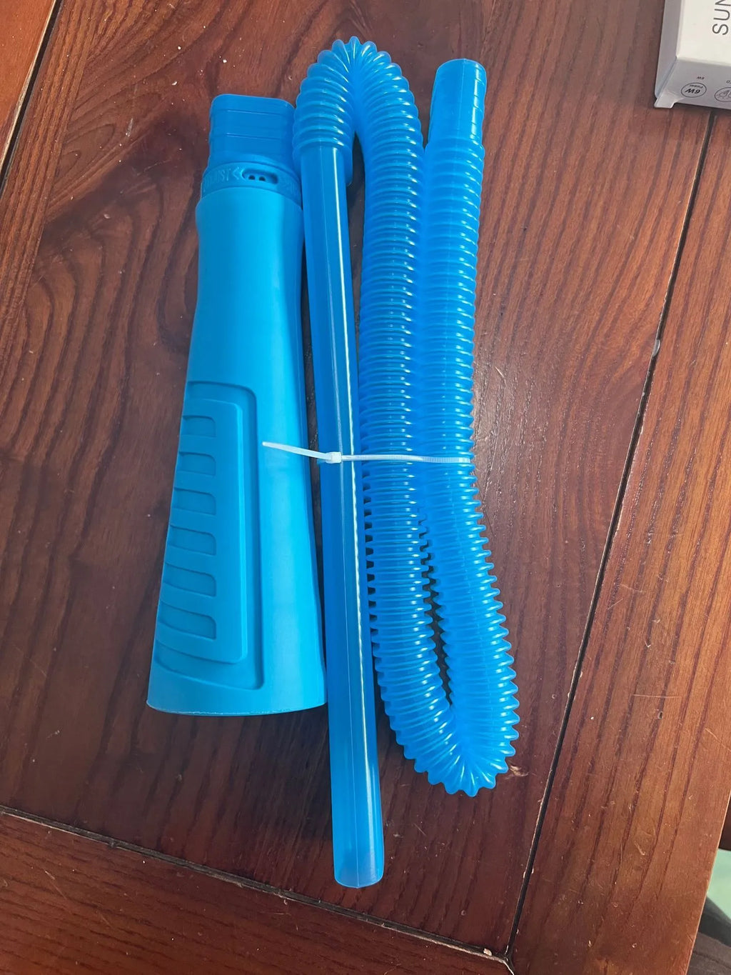 Blue plastic suction pipe vacuum cleaner attachment with round head for washing machine dust cleaning, 114cm length