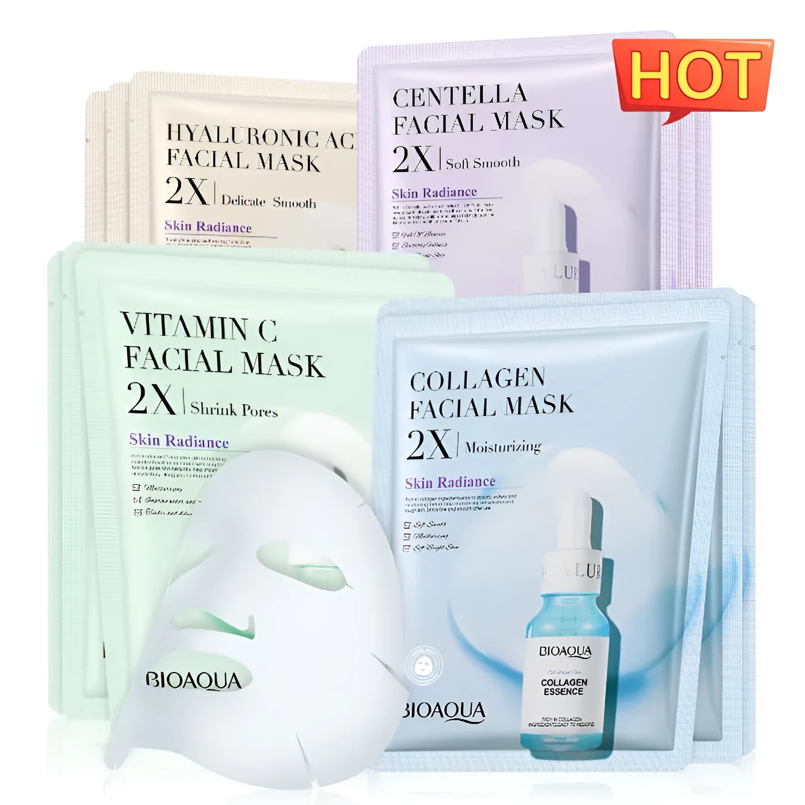 Collagen and hyaluronic acid face sheet mask set with 30g gel formula
