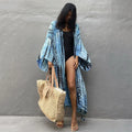 Loose printed cotton beach cover-up shirt in a DN0712 colour, shown as a long-sleeved blouse.