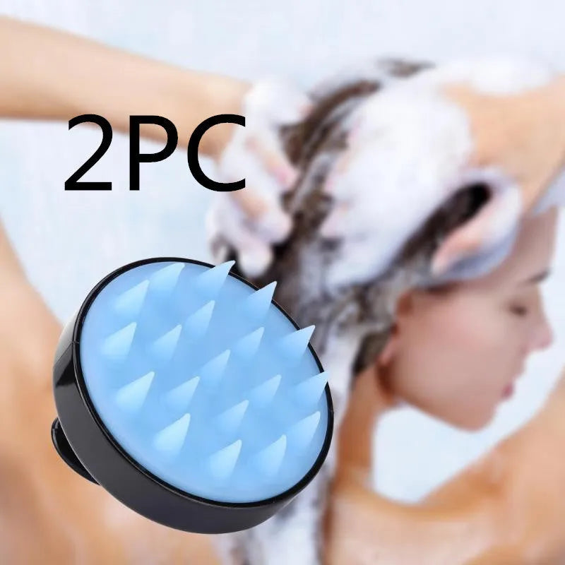 Silicone scalp massage brush with soft bristles in green colour on white background