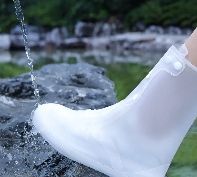 White PVC high top reusable shoe covers for women with water resistant protection