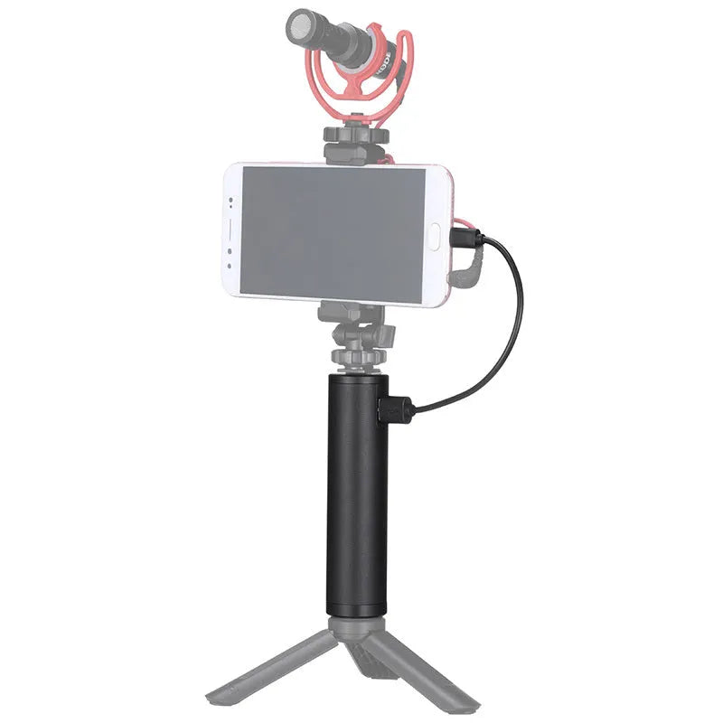 Black aluminium alloy charging treasure handle with 6800mAh battery capacity measuring 12.5cm