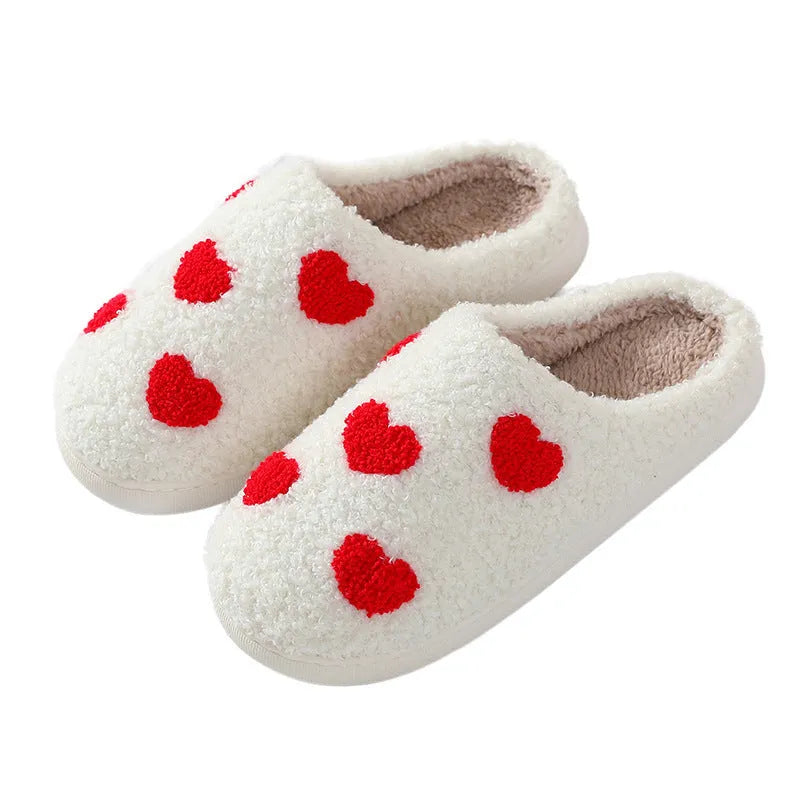 Women's plush cartoon love design slippers with non-slip PVC soles in multiple colour options
