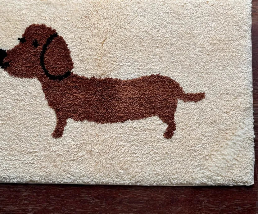 Lucky Sausage Puppy Korean tufted floor mat cream style woven carpet 50x80cm
