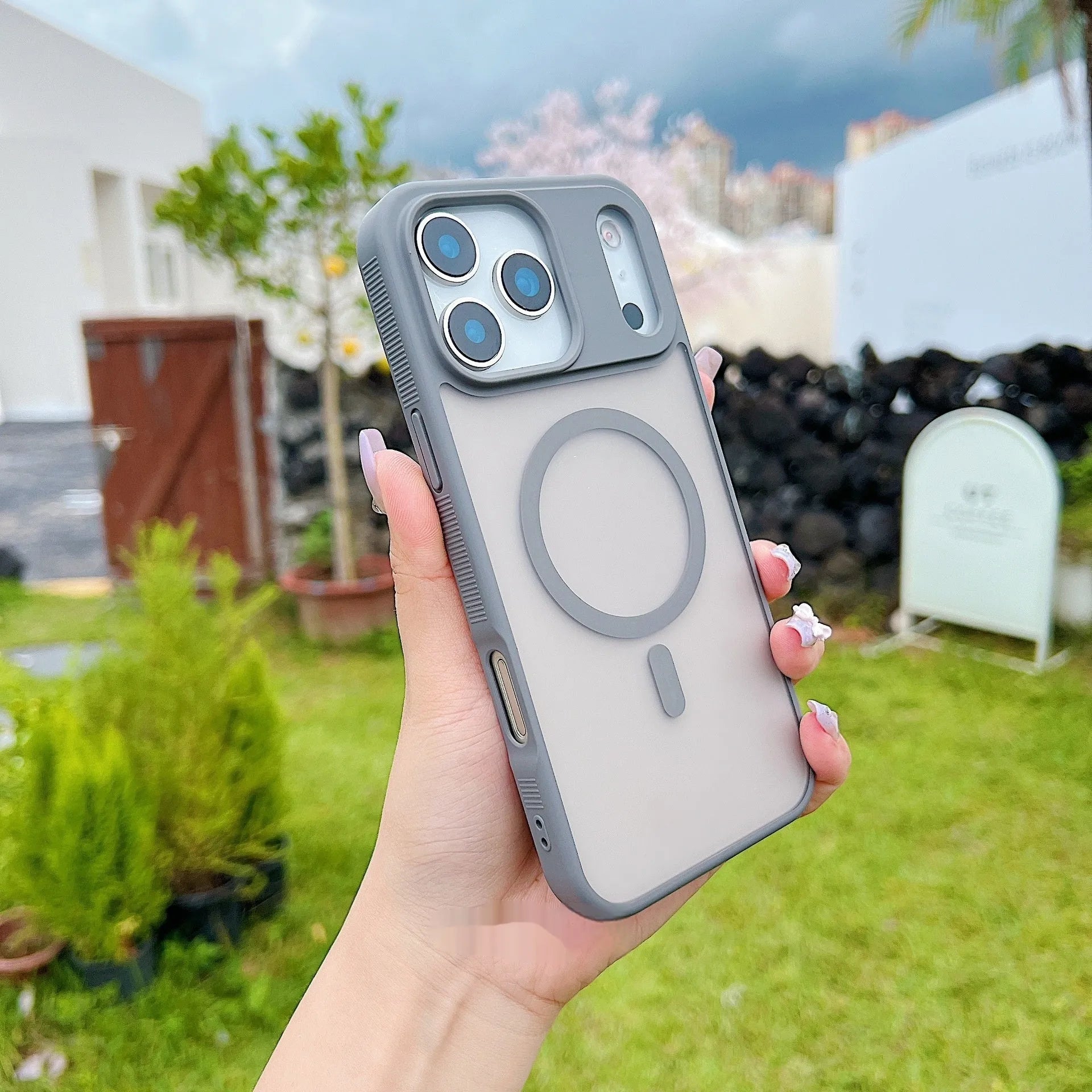 Matte frosted magnetic phone case for Apple iPhone in black, showing front and back view.