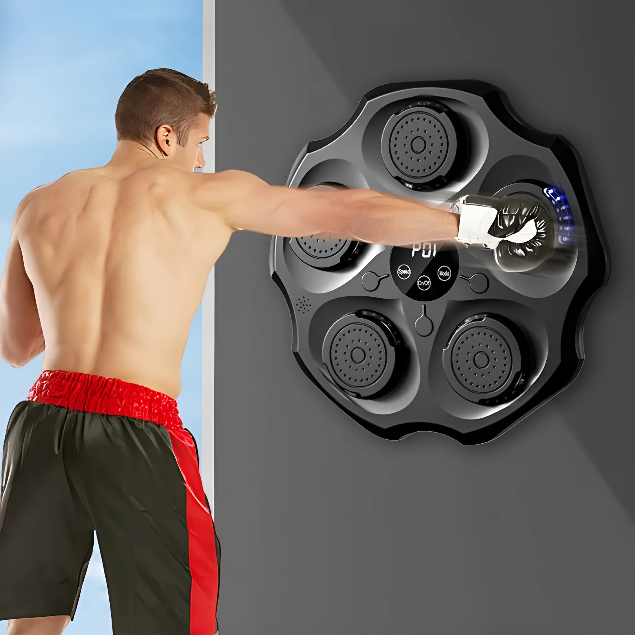 Bluetooth music boxing wall target hanging on a wall with adult and children boxing gloves