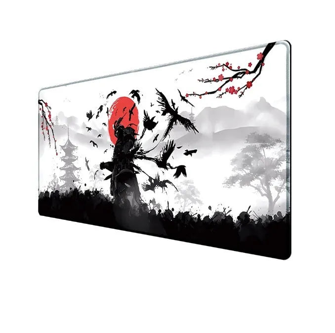Japanese Samurai design gaming mouse pad with non-slip cloth base on desk