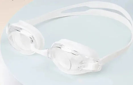 Prescription swimming goggles with anti-fog lenses in black frame with case for myopia correction