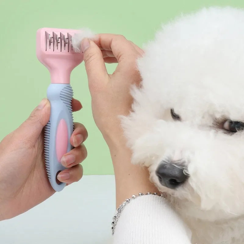 Stainless steel knot knife dog comb for pet grooming in pink or purple colour