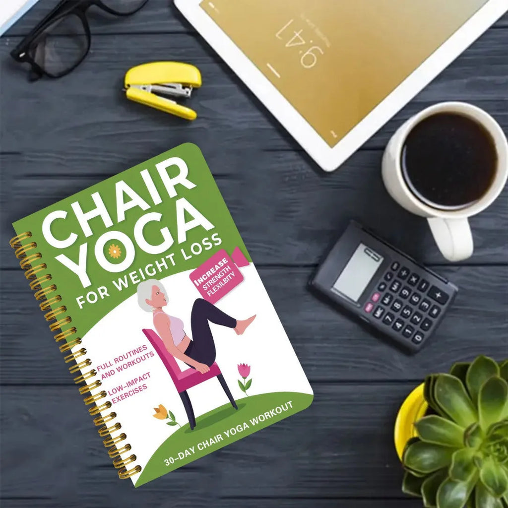 Green coil-bound 30-day yoga training notebook open to daily plan page