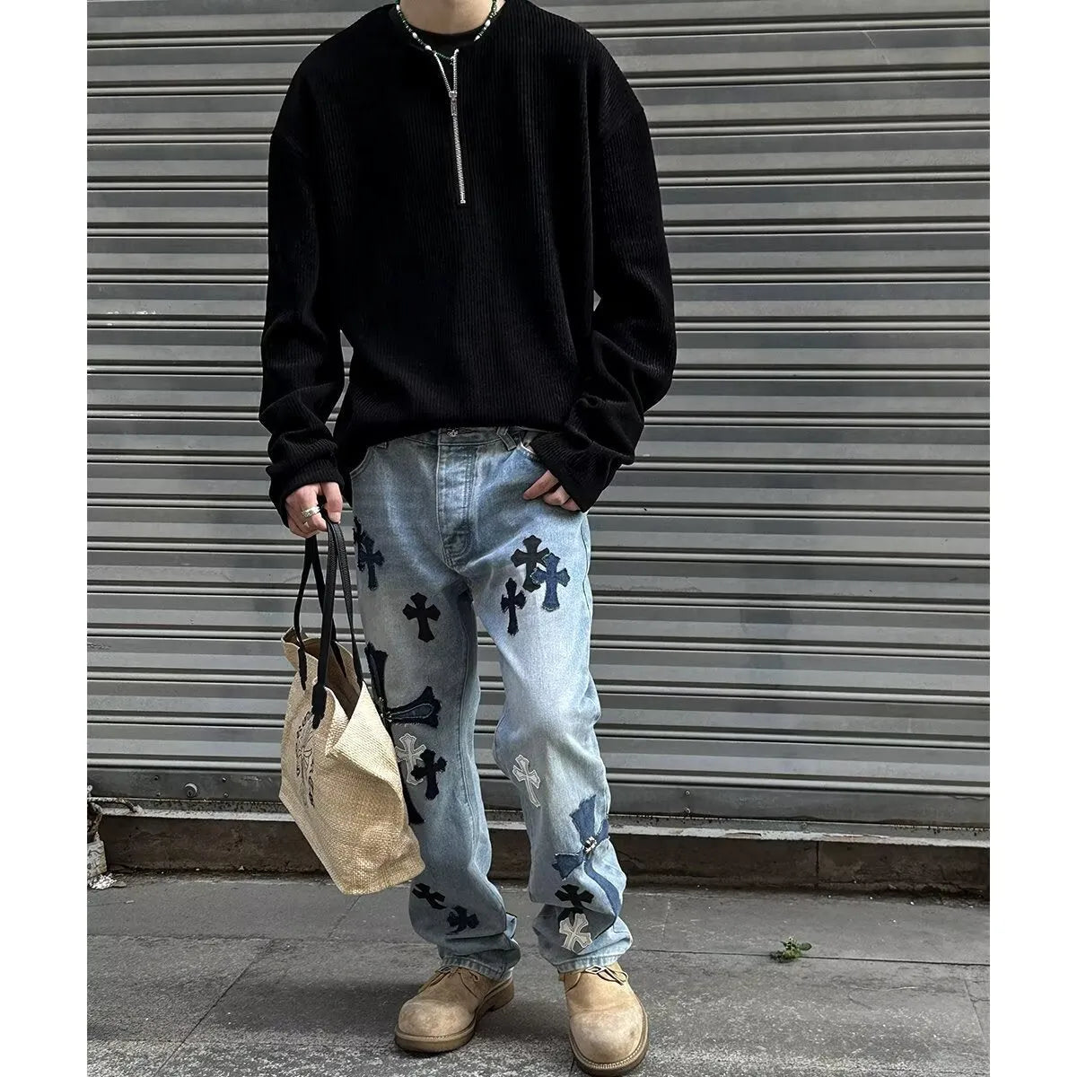 Grey loose-fit long sleeve polyester pullover top for early spring