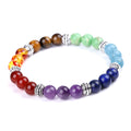 Natural stone colorful chakra energy yoga bracelet on wrist