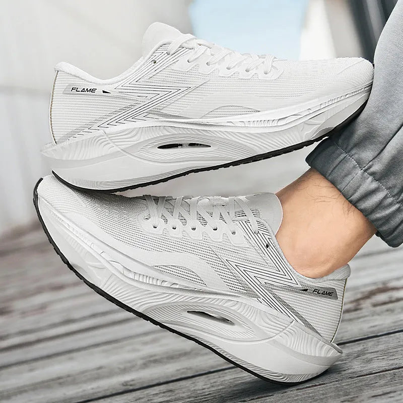 Marathon full palm carbon plate racing running shoes in multiple colours on a white background