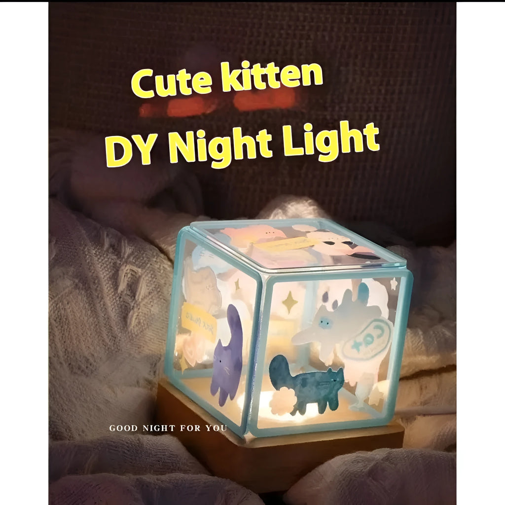Acrylic self-adhesive USB small night lamp in kitten design, 8cm size for bedside ambience