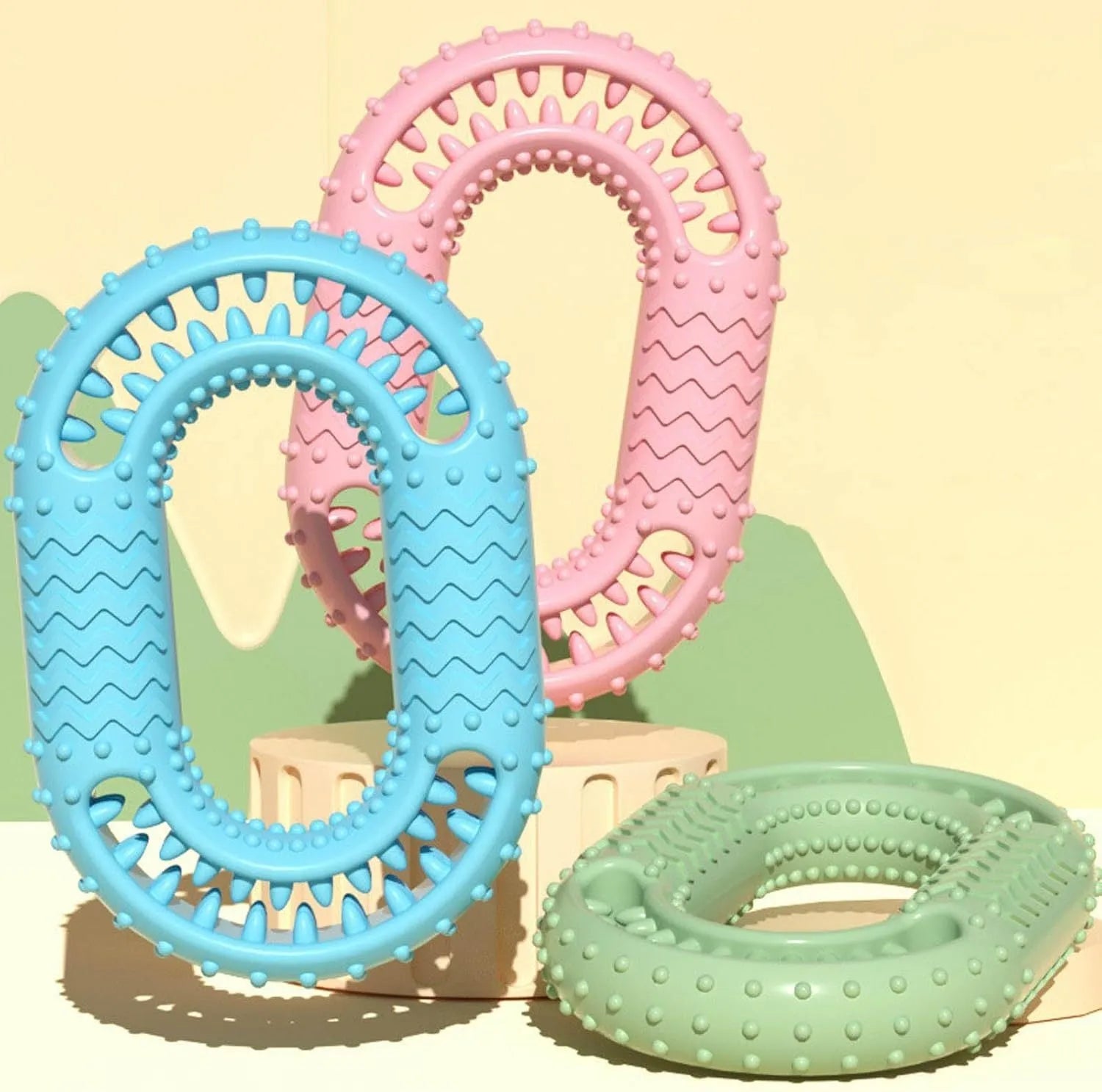 Blue O-ring shaped dog chew toy for aggressive chewers and dental plaque reduction