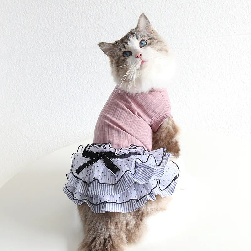 Polka dot lace princess style cake dress pet clothing for dogs and cats