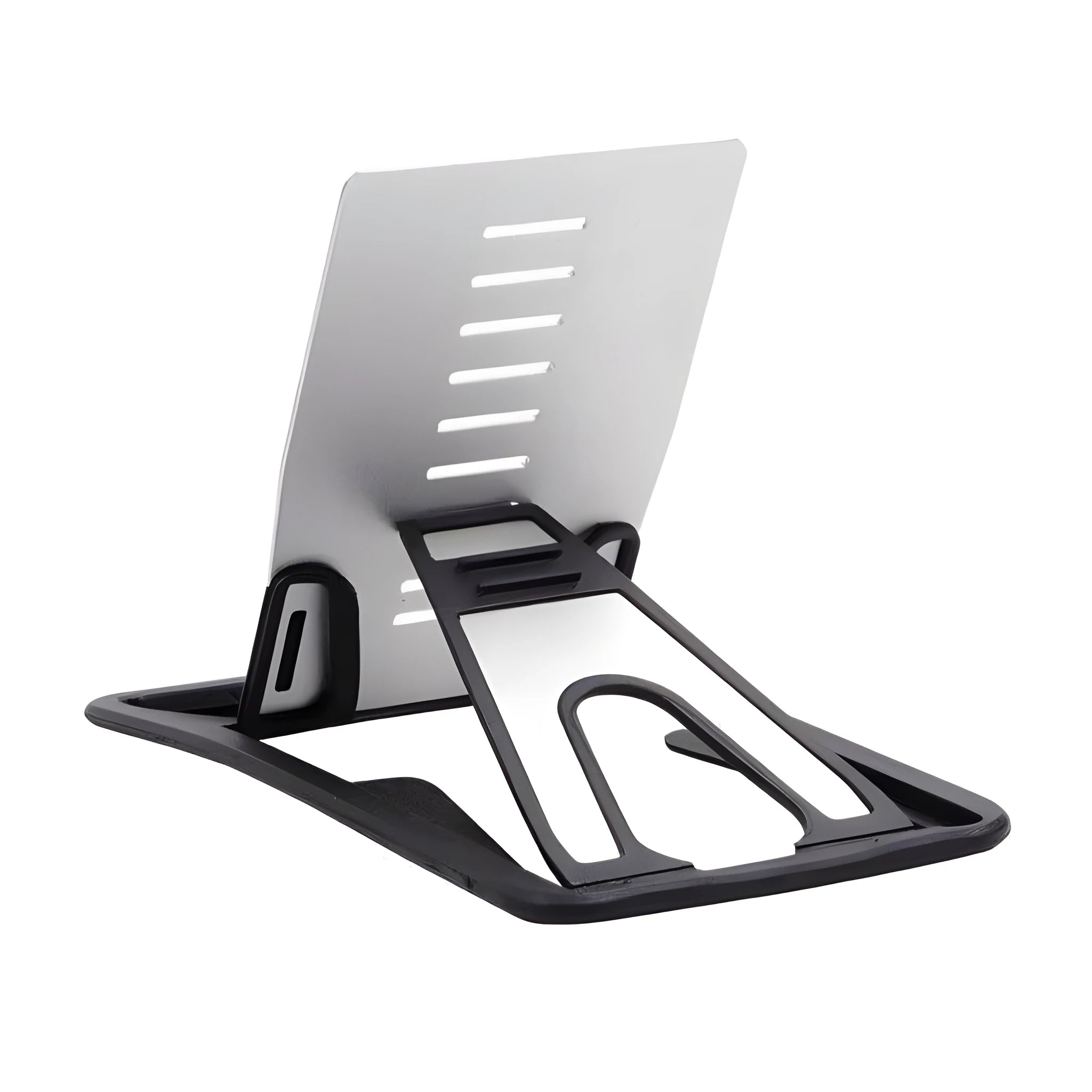 Black minimalist card phone holder for desk, measuring 8.5cm wide by 5cm deep.