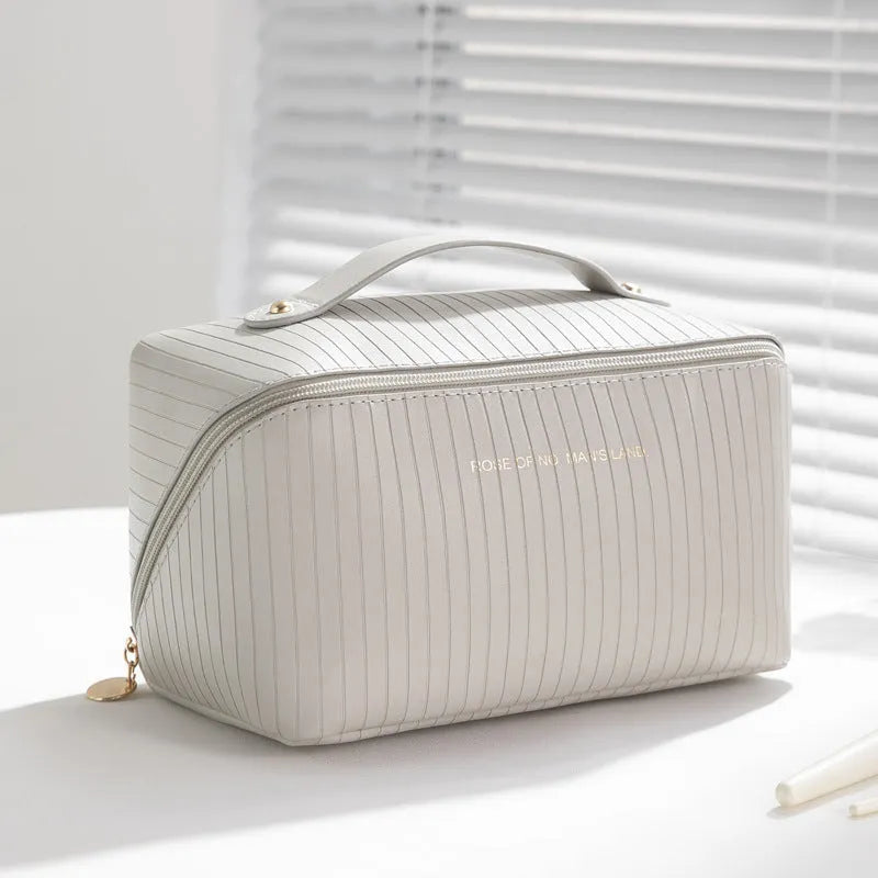 Vertical pattern pillow makeup bag in cubic 22.5cm design with PU material construction