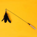 Wooden handle cat teasing stick with feather bell replacement head in choice of four colours