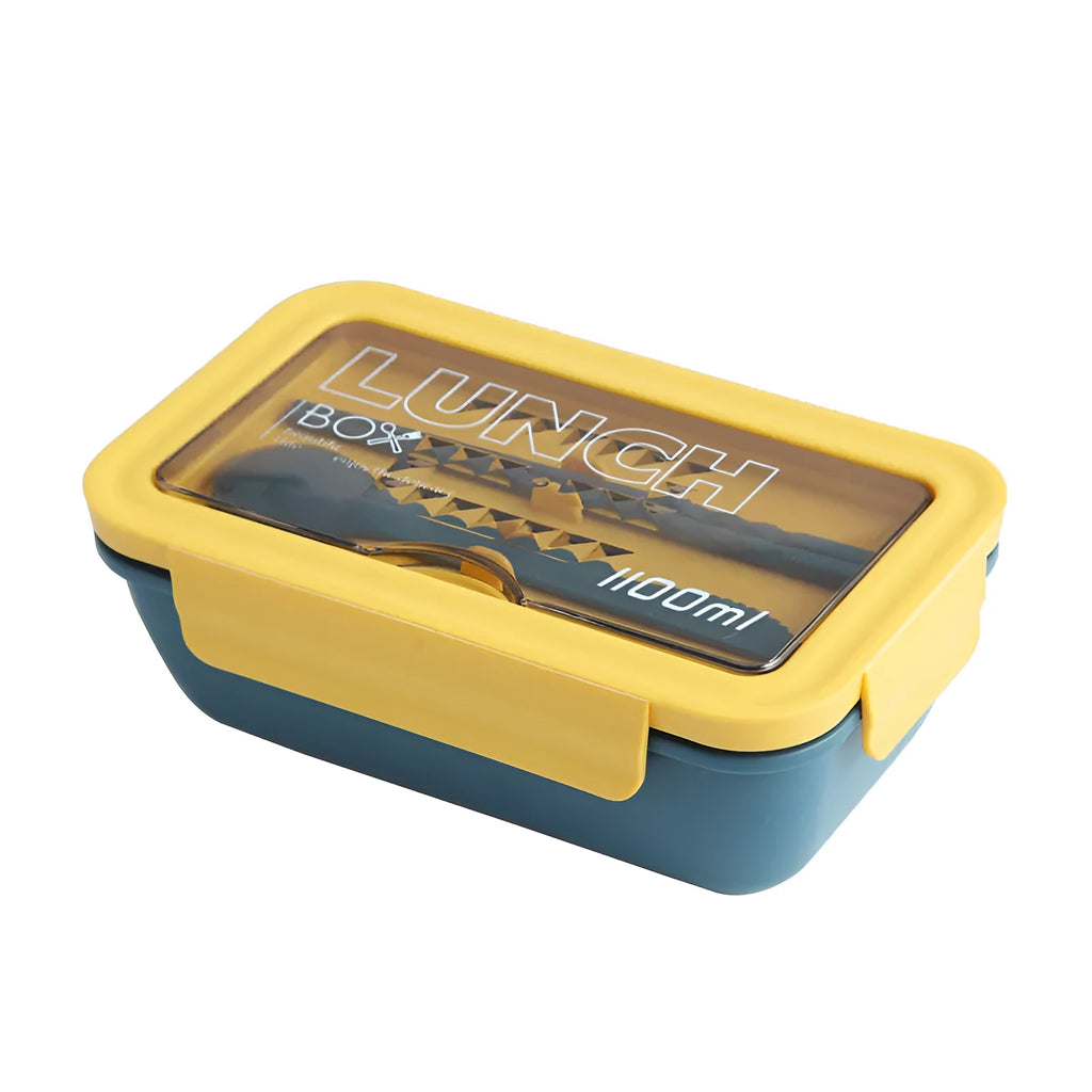 Four compartment partitioned bento lunch box with Nordic design in green, red or yellow colours