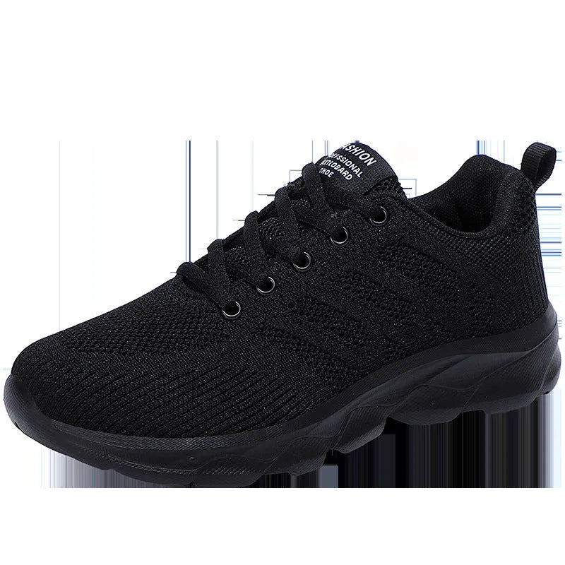 Women's white mesh breathable leisure jogging shoes with front lace-up.