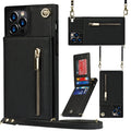 A simple black mobile phone case made from TPU and leather, shown next to purple and rose gold colour options.