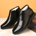 Men's winter real leather cotton shoes with fleece lining, black, rubber sole, sizes 38-44