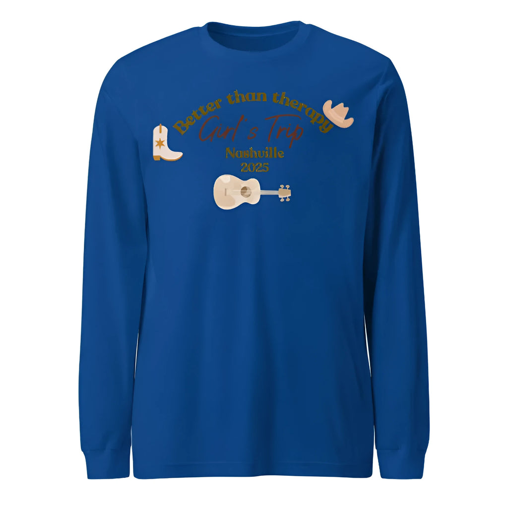 Blue men's casual loose fit sweater with printed letter patterns and round neck design