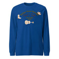 Blue men's casual loose fit sweater with printed letter patterns and round neck design
