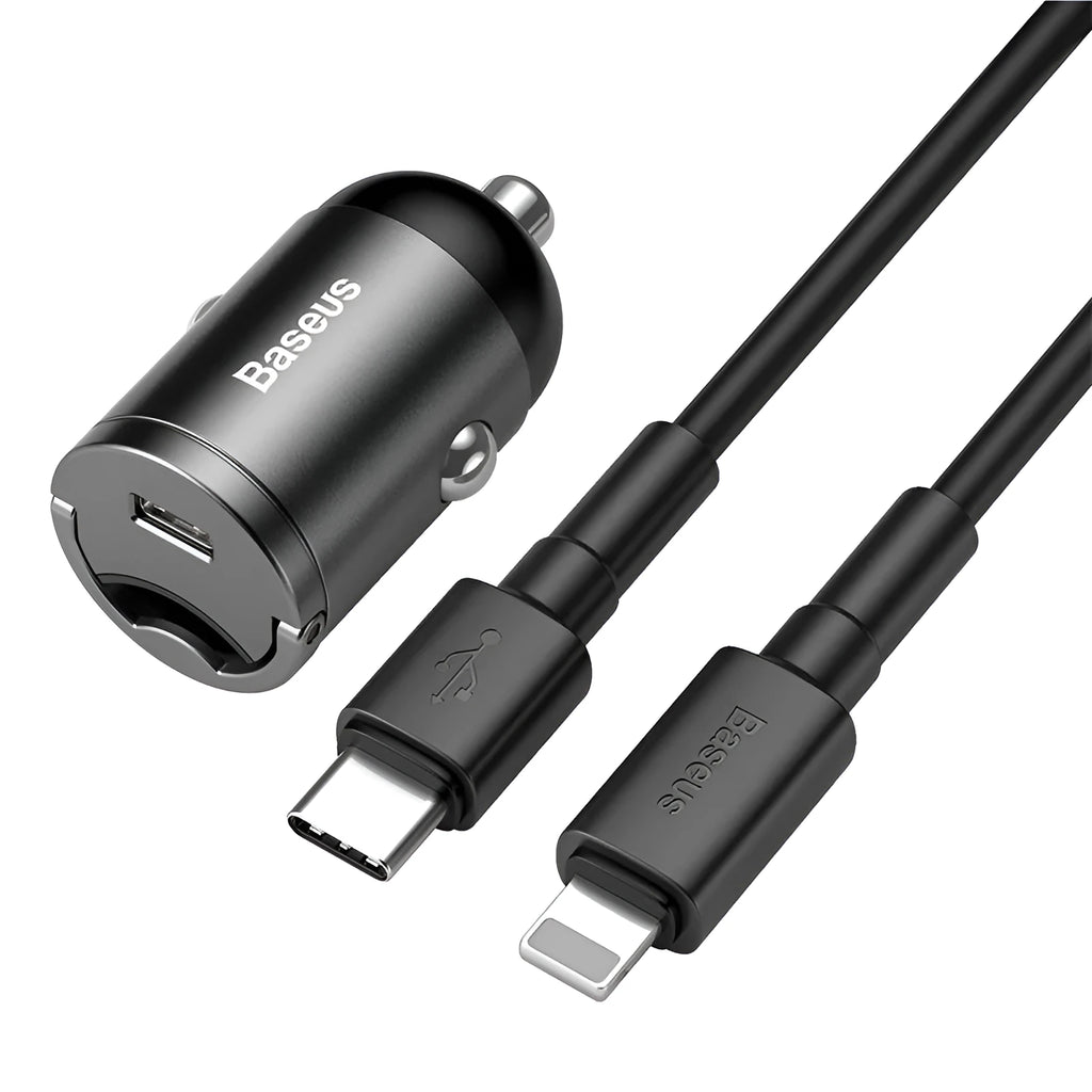 Electro-optical grey single USB port 30W car charger with 1 metre cable.