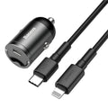 Electro-optical grey single USB port 30W car charger with 1 metre cable.