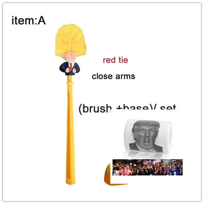 Yellow plastic Donald Trump toilet brush with 40cm length and hanging slot