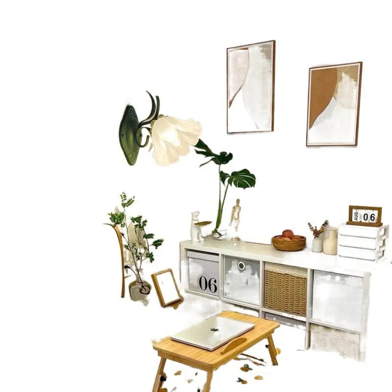 Pastoral style green flower wall lamp with glass shade and LED lighting