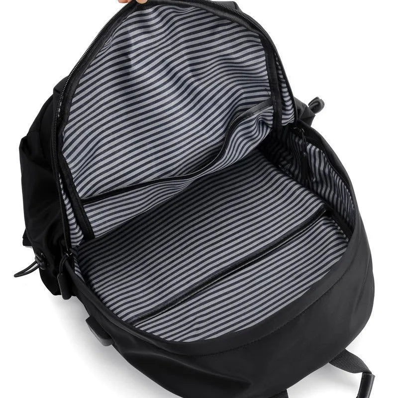 Urban minimalist men's backpack memory cloth gray colour fold-over design 45cm height