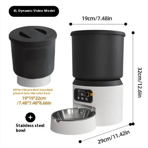 4-litre smart pet feeder with control panel and stainless steel food bowl.