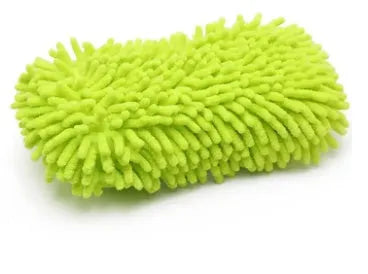 Silvery green microfiber chenille car wash sponge block measuring 14 by 25 centimetres