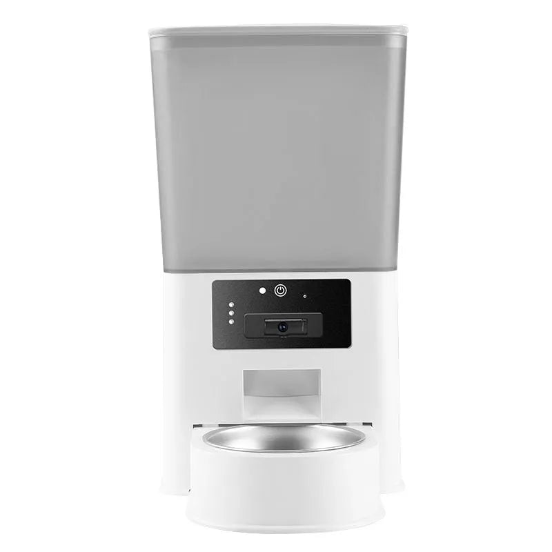 Smart pet feeder with stainless steel bowl and video monitoring camera