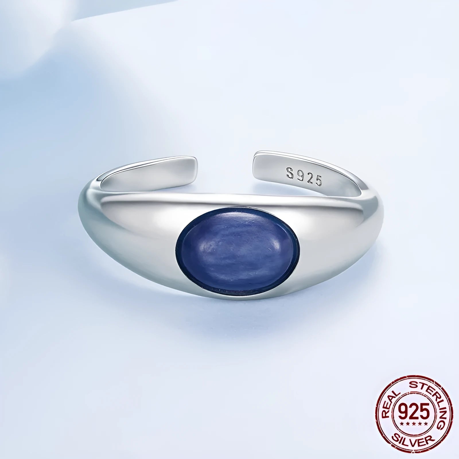 S925 sterling silver blue crystal open ring adjustable opening for women finish BSR703-E