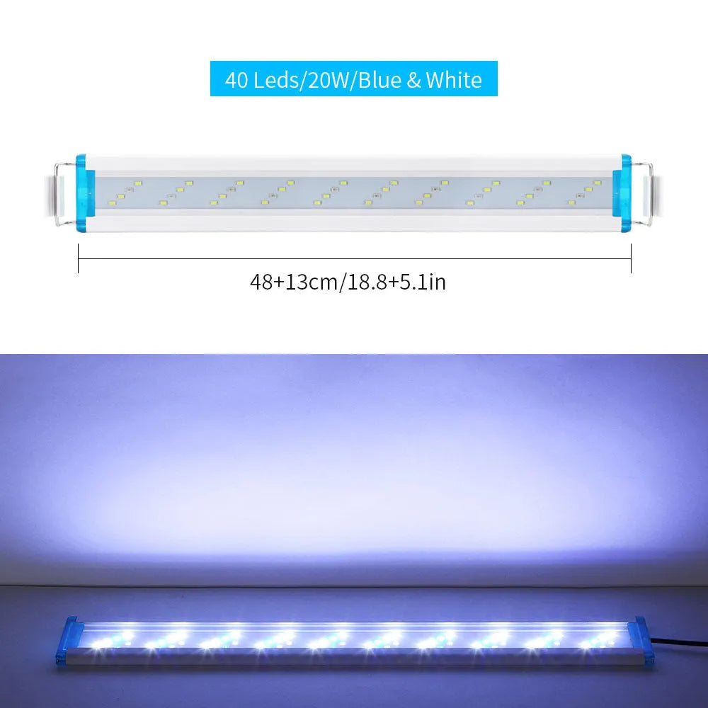 Ultra-thin aquarium light with blue and white LEDs for fish tanks