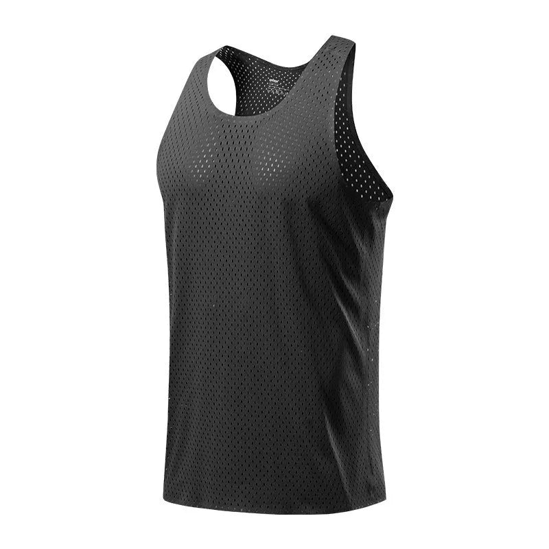 Men's solid colour sleeveless athletic vest in quick-drying polyester fabric for outdoor sports
