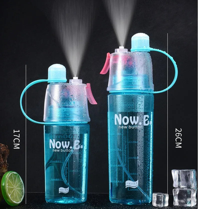 Transparent PC sports water bottle with mist spray function and handle in green colour