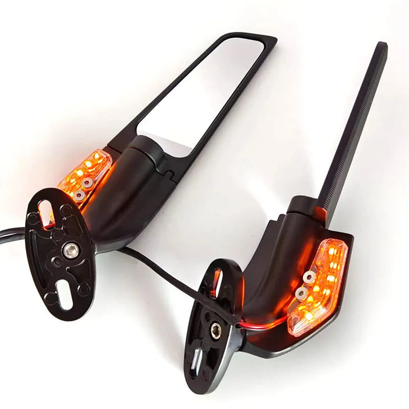 Pair of yellow-light aluminium motorcycle spoiler rearview mirrors with convex lenses, model SH-620-5