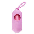 Black dog poop bag holder with side hook and Velcro closure, showing compact size.