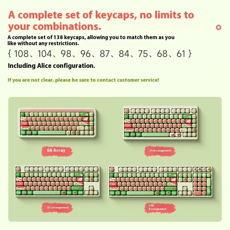 Watermelon and blue PBT keycap set for mechanical keyboards with sublimation print.